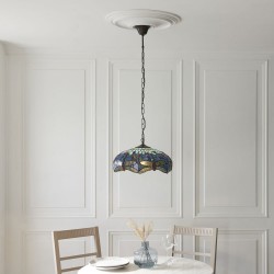 Dragonfly - Satin Black Pendant with Tiffany Glass