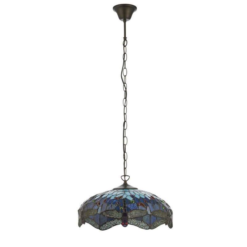 Interiors1900-112195 - Dragonfly - Satin Black Pendant with Tiffany Glass