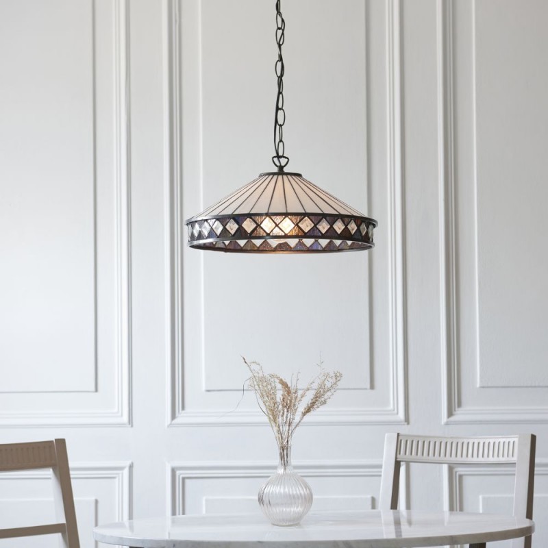 Interiors1900-112196 - Fargo - Satin Black Medium Pendant with Tiffany Glass