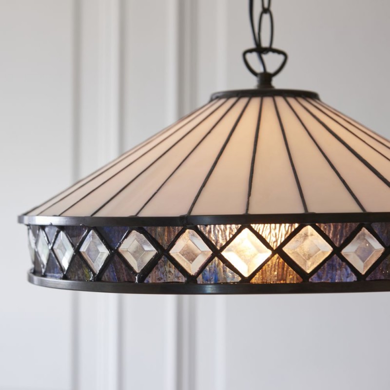 Interiors1900-112196 - Fargo - Satin Black Medium Pendant with Tiffany Glass