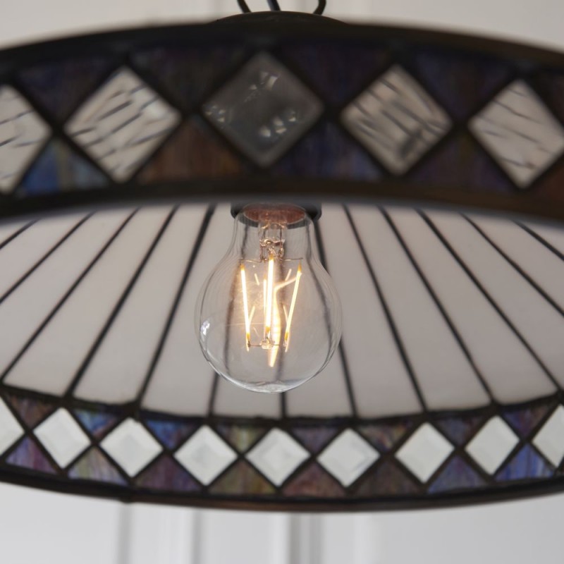 Interiors1900-112196 - Fargo - Satin Black Medium Pendant with Tiffany Glass