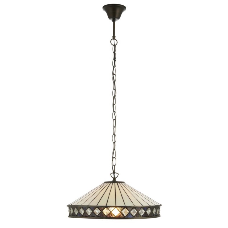 Interiors1900-112196 - Fargo - Satin Black Medium Pendant with Tiffany Glass