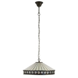 Fargo - Satin Black Medium Pendant with Tiffany Glass