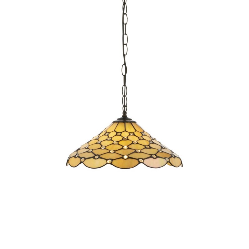 Interiors1900-112226 - Pearl - Satin Black Pendant with Tiffany Glass