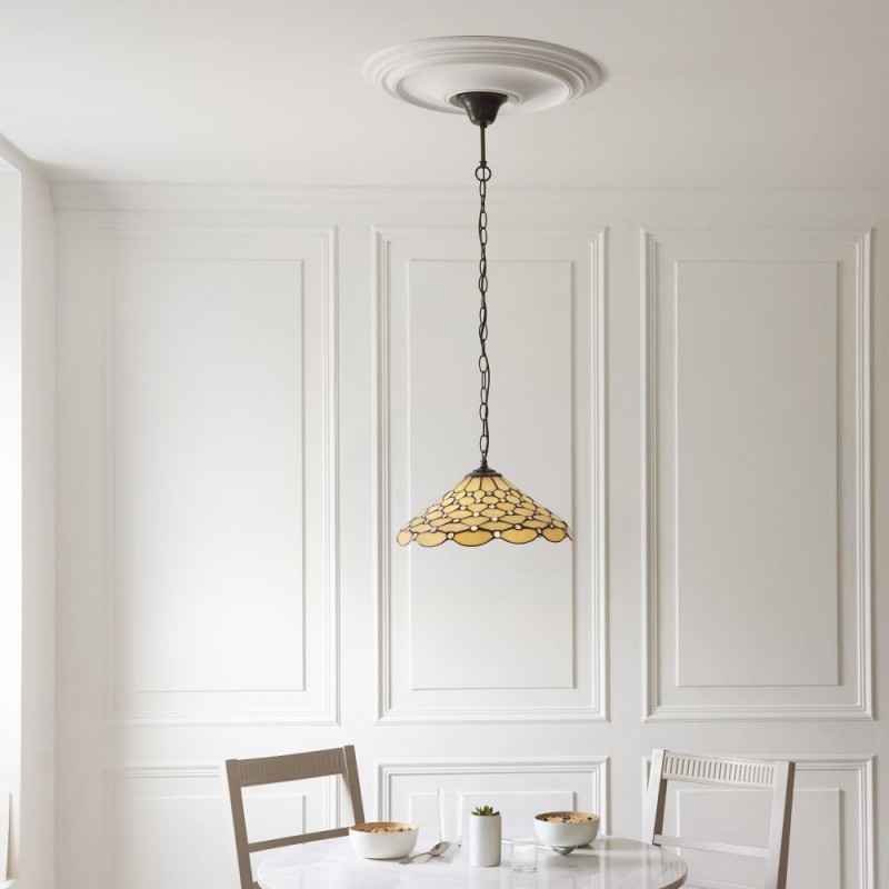 Interiors1900-112226 - Pearl - Satin Black Pendant with Tiffany Glass