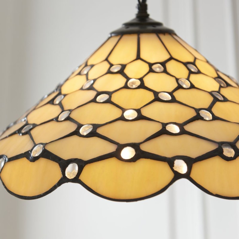 Interiors1900-112226 - Pearl - Satin Black Pendant with Tiffany Glass