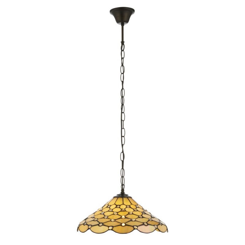 Interiors1900-112226 - Pearl - Satin Black Pendant with Tiffany Glass