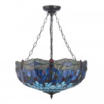 Dragonfly - Satin Black 3 Light Large Pendant with Tiffany Glass