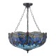 Interiors1900-112250 - Dragonfly - Satin Black 3 Light Large Pendant with Tiffany Glass