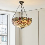 Dragonfly Beige - Satin Black 3 Light Pendant with Tiffany Glass
