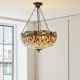 Interiors1900-112251 - Dragonfly Beige - Satin Black 3 Light Pendant with Tiffany Glass