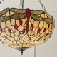 Interiors1900-112251 - Dragonfly Beige - Satin Black 3 Light Pendant with Tiffany Glass