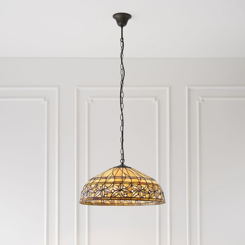Ceiling Lights - Ashtead - Tiffany Glass & Dark Bronze 3 light Pendant Interiors1900-63914 - Ashtead - Tiffany Glass & Dark Bronze 3 light Pendant