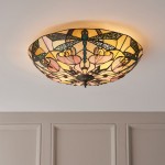 Ashton - Satin Black 2 Light Flush with Tiffany Glass
