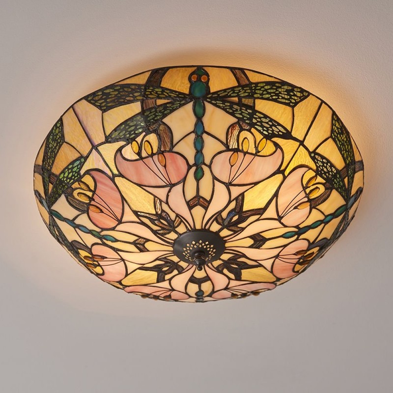 Interiors1900-63922 - Ashton - Tiffany Glass & Dark Bronze Large Flush