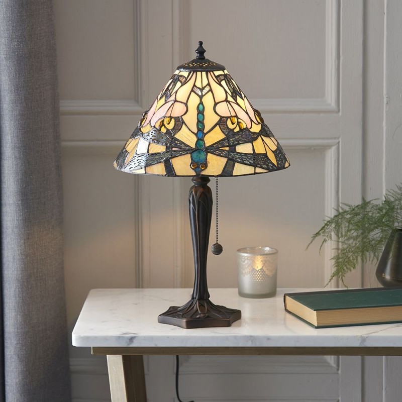 Interiors1900-63924 - Ashton - Tiffany Glass & Dark Bronze Small Table Lamp
