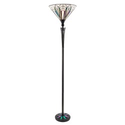 Astoria - Satin Black Uplighter Floor Lamp with Tiffany Glass