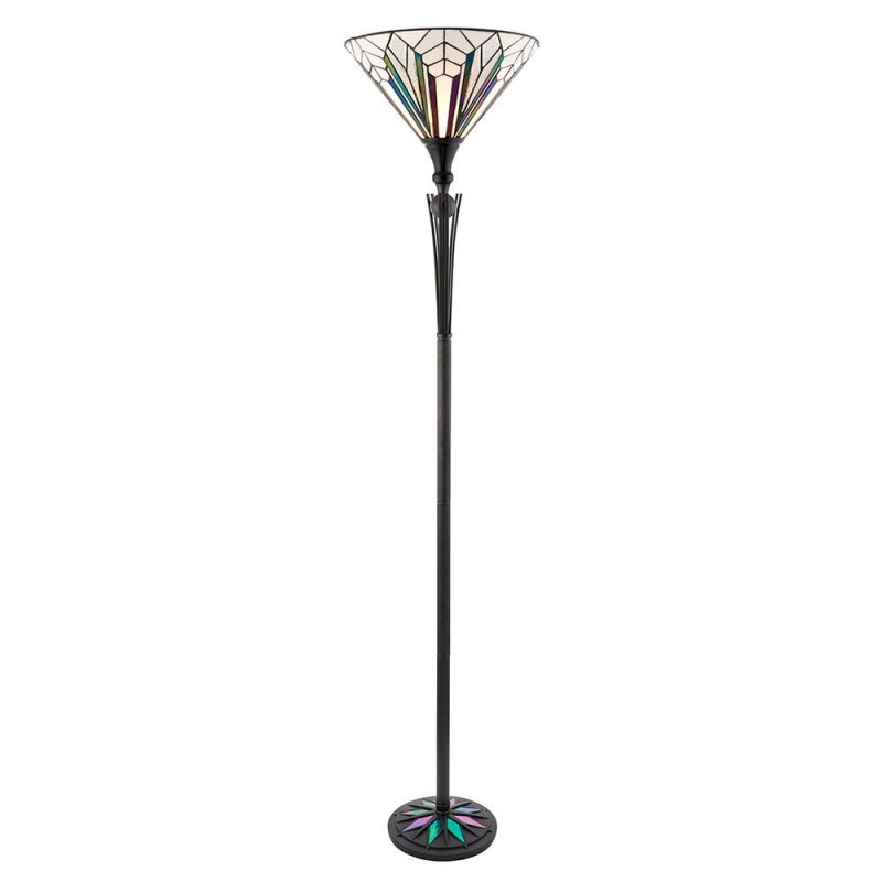Interiors1900-63933 - Astoria - Satin Black Uplighter Floor Lamp with Tiffany Glass