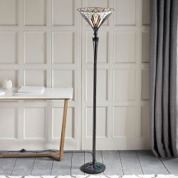 Astoria - Satin Black Uplighter Floor Lamp with Tiffany Glass