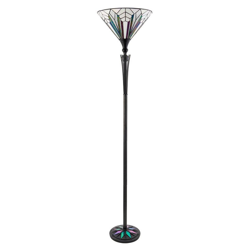 Interiors1900-63933 - Astoria - Satin Black Uplighter Floor Lamp with Tiffany Glass