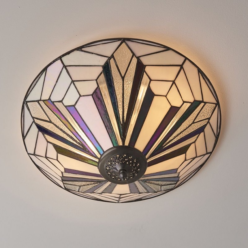 Interiors1900-63935 - Astoria - Tiffany Glass & Dark Bronze Large Flush