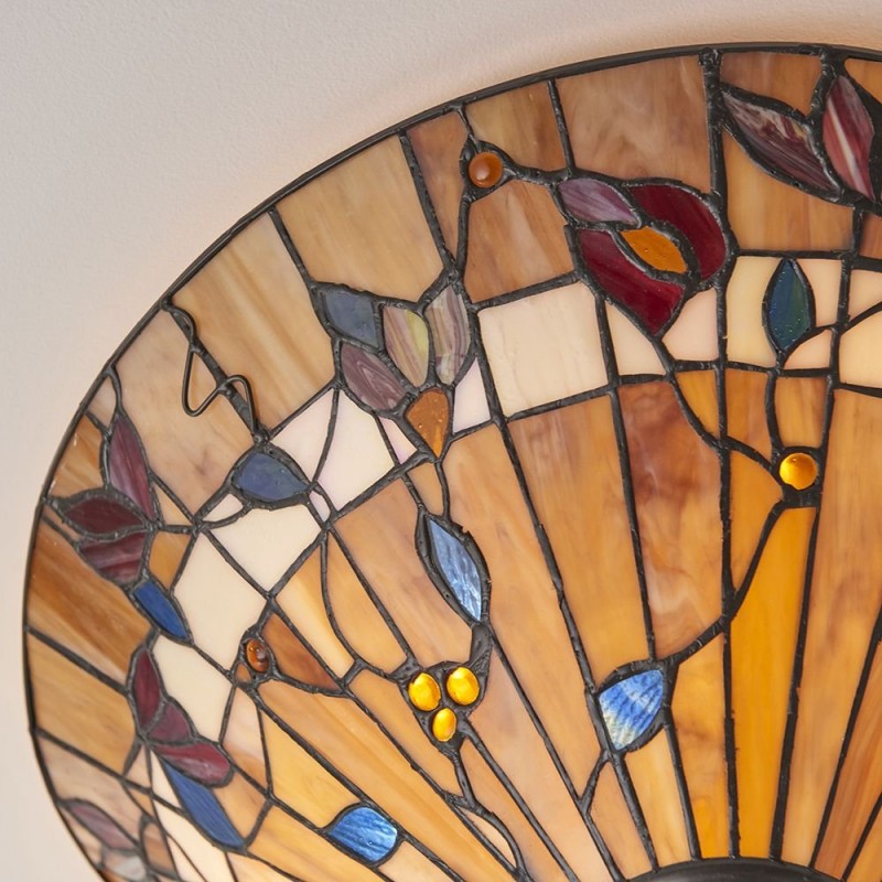 Interiors1900-63948 - Bernwood - Tiffany Glass & Dark Bronze 2 Light Flush