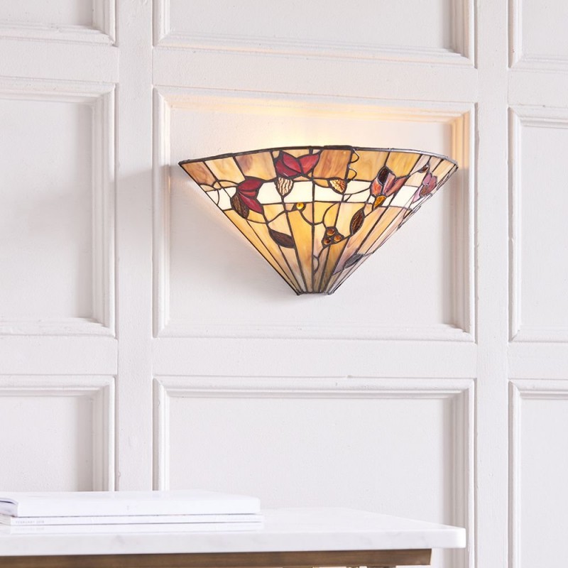 Interiors1900-63952 - Bernwood - Tiffany Glass & Matt Black Wall Lamp