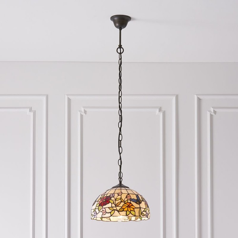 Interiors1900-63996 - Butterfly - Tiffany Glass & Dark Bronze Small Pendant