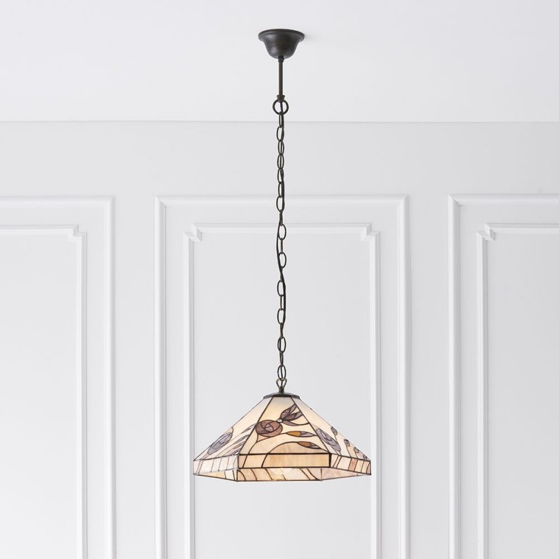 Interiors1900-64037 - Damselfly - Tiffany Glass & Dark Bronze Medium Pendant