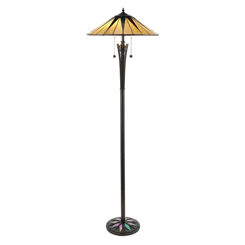Table & Floor Lamp - Dark Star - Tiffany Glass & Black Floor Lamp Interiors1900-64041 - Dark Star - Tiffany Glass & Black Floor Lamp
