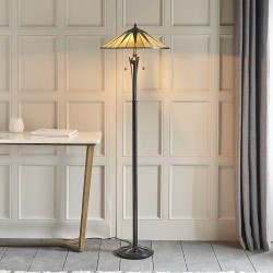 Dark Star - Satin Black 2 Light Floor Lamp with Tiffany Glass