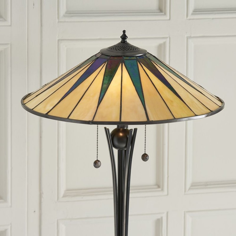Table & Floor Lamp - Dark Star - Tiffany Glass & Black Floor Lamp Interiors1900-64041 - Dark Star - Tiffany Glass & Black Floor Lamp