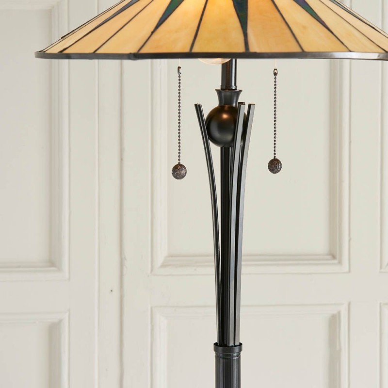 Interiors1900-64041 - Dark Star - Satin Black 2 Light Floor Lamp with Tiffany Glass