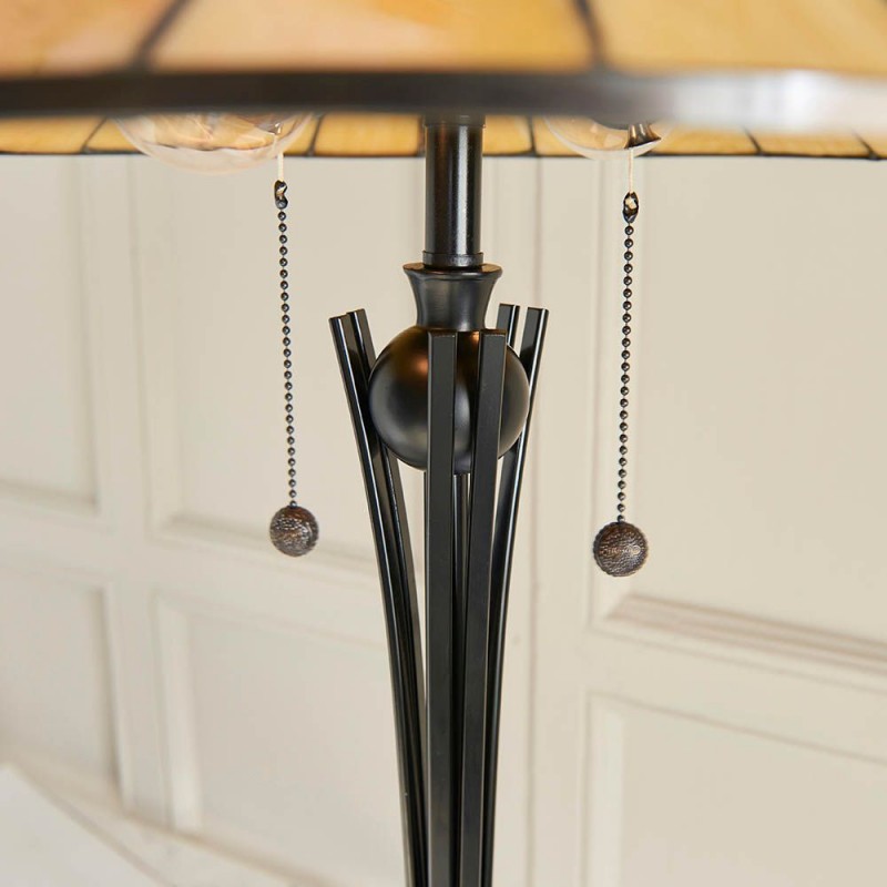 Interiors1900-64041 - Dark Star - Satin Black 2 Light Floor Lamp with Tiffany Glass