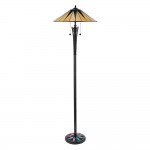 Dark Star - Satin Black 2 Light Floor Lamp with Tiffany Glass