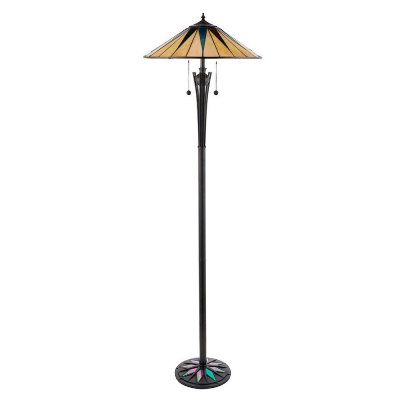 Interiors1900-64041 - Dark Star - Satin Black 2 Light Floor Lamp with Tiffany Glass
