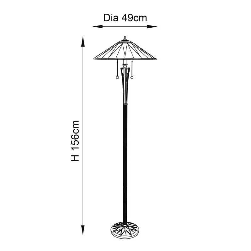 Interiors1900-64041 - Dark Star - Satin Black 2 Light Floor Lamp with Tiffany Glass