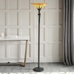Dark Star - Tiffany Glass & Black Uplighter Floor Lamp Dark Star - Tiffany Glass & Black Uplighter Floor Lamp
