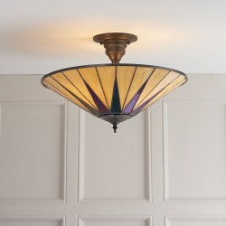 Dark Star - Tiffany Glass & Dark Bronze Semi Flush Dark Star - Tiffany Glass & Dark Bronze Semi Flush