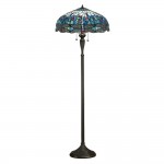 Dragonfly - Satin Black 2 Light Floor Lamp with Tiffany Glass