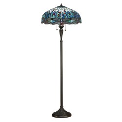 Dragonfly - Satin Black 2 Light Floor Lamp with Tiffany Glass