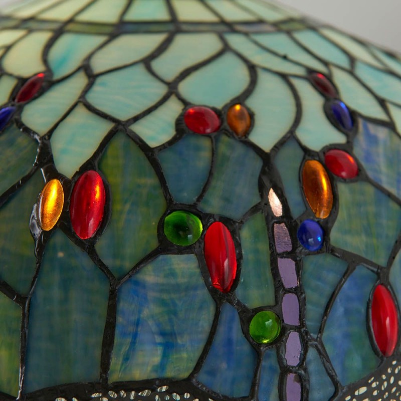 Interiors1900-64069 - Dragonfly - Satin Black 2 Light Floor Lamp with Tiffany Glass