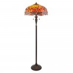 Dragonfly Flame - Satin Black 2 Light Floor Lamp with Tiffany Glass