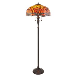 Dragonfly Flame - Satin Black 2 Light Floor Lamp with Tiffany Glass