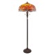 Interiors1900-64070 - Dragonfly Flame - Satin Black 2 Light Floor Lamp with Tiffany Glass