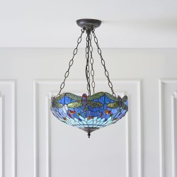 Dragonfly - Tiffany Glass & Dark Bronze Medium Pendant Dragonfly - Tiffany Glass & Dark Bronze Medium Pendant
