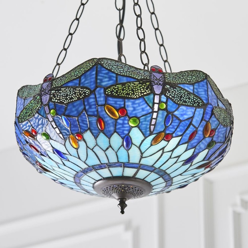 Interiors1900-64075 - Dragonfly - Tiffany Glass & Dark Bronze Medium Pendant