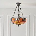 Dragonfly Flame - Satin Black 3 Light Pendant with Tiffany Glass