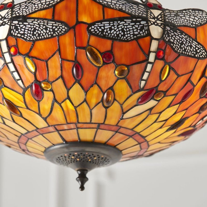 Ceiling Lights - Dragonfly Flame - Tiffany Glass & Dark Bronze 3 Light Pendant Interiors1900-64076 - Dragonfly Flame - Tiffany Glass & Dark Bronze 3 Light Pendant