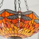 Interiors1900-64076 - Dragonfly Flame - Satin Black 3 Light Pendant with Tiffany Glass